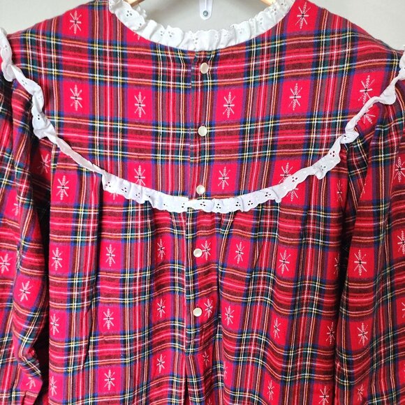 L.L. Bean Vintage Red Plaid Flannel Nightgown  Grannycore Holiday 90s - Picture 3 of 7